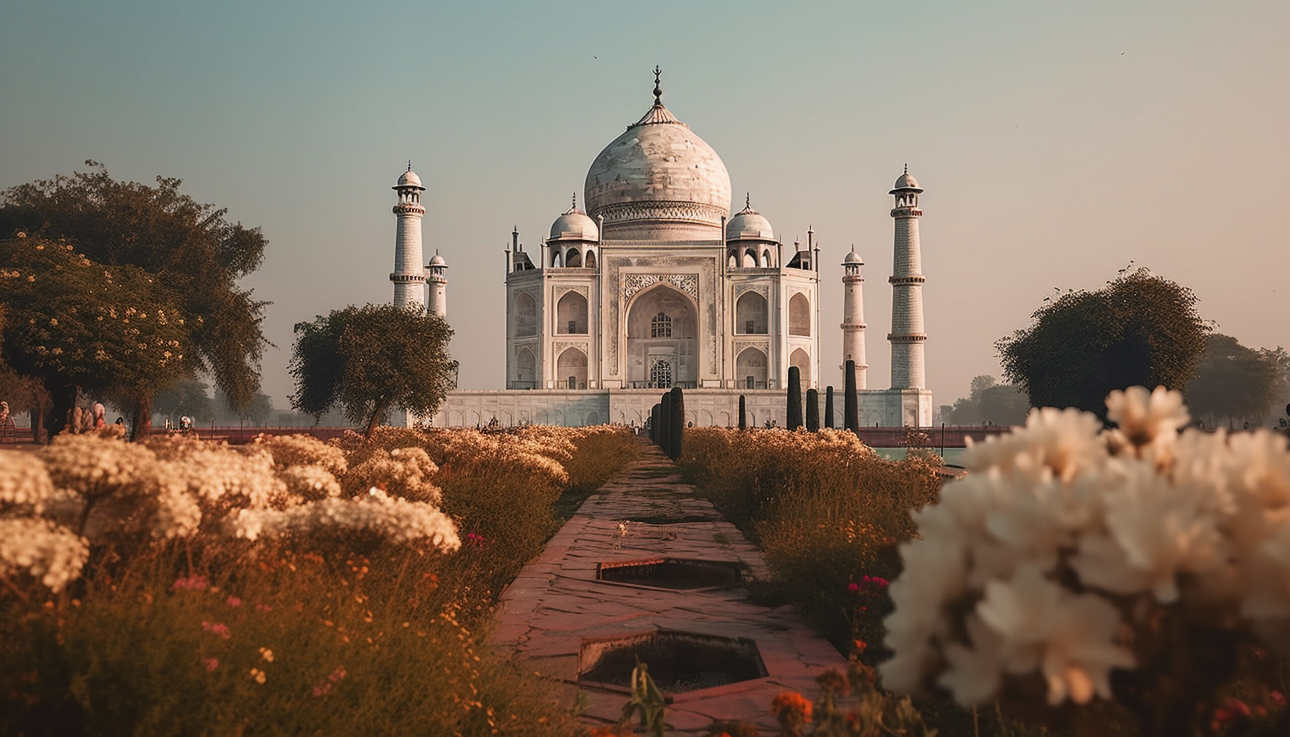 Sunset illuminates famous mausoleum symbol of spirituality generated by artificial intelligence